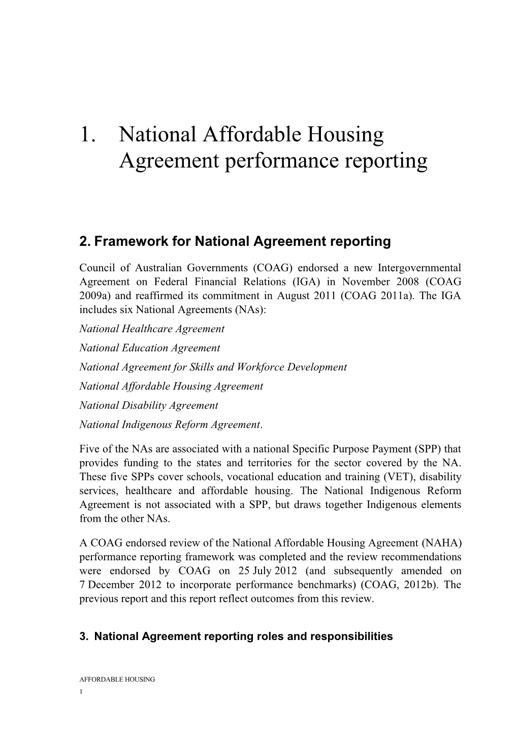 National Affordable Housing Agreement Performance Reporting