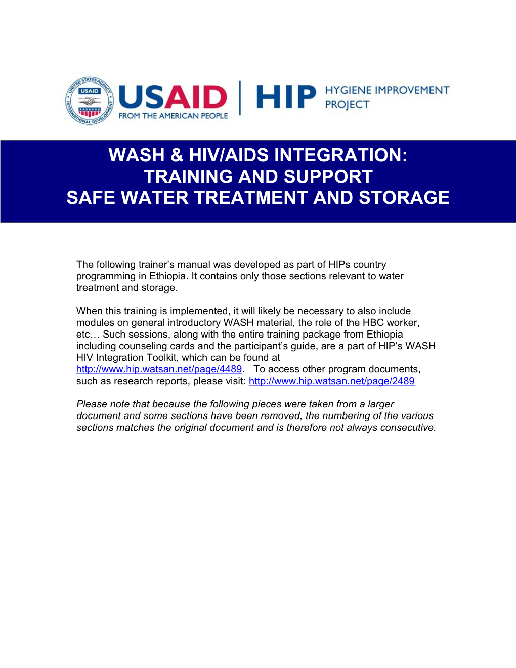 Integrating Water, Sanitation, and Hygiene Into Hiv Programs in Ethiopia