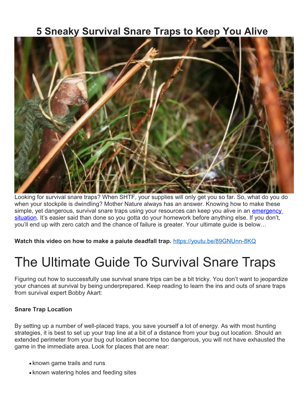 5 Sneaky Survival Snare Traps to Keep You Alive