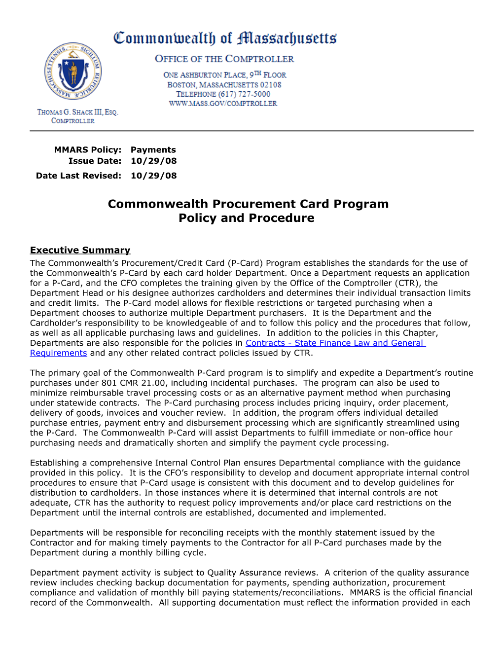 Commonwealth Procurement Card Program
