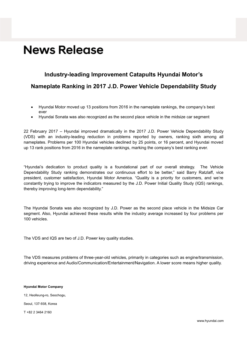 Industry-Leading Improvement Catapults Hyundai Motor S