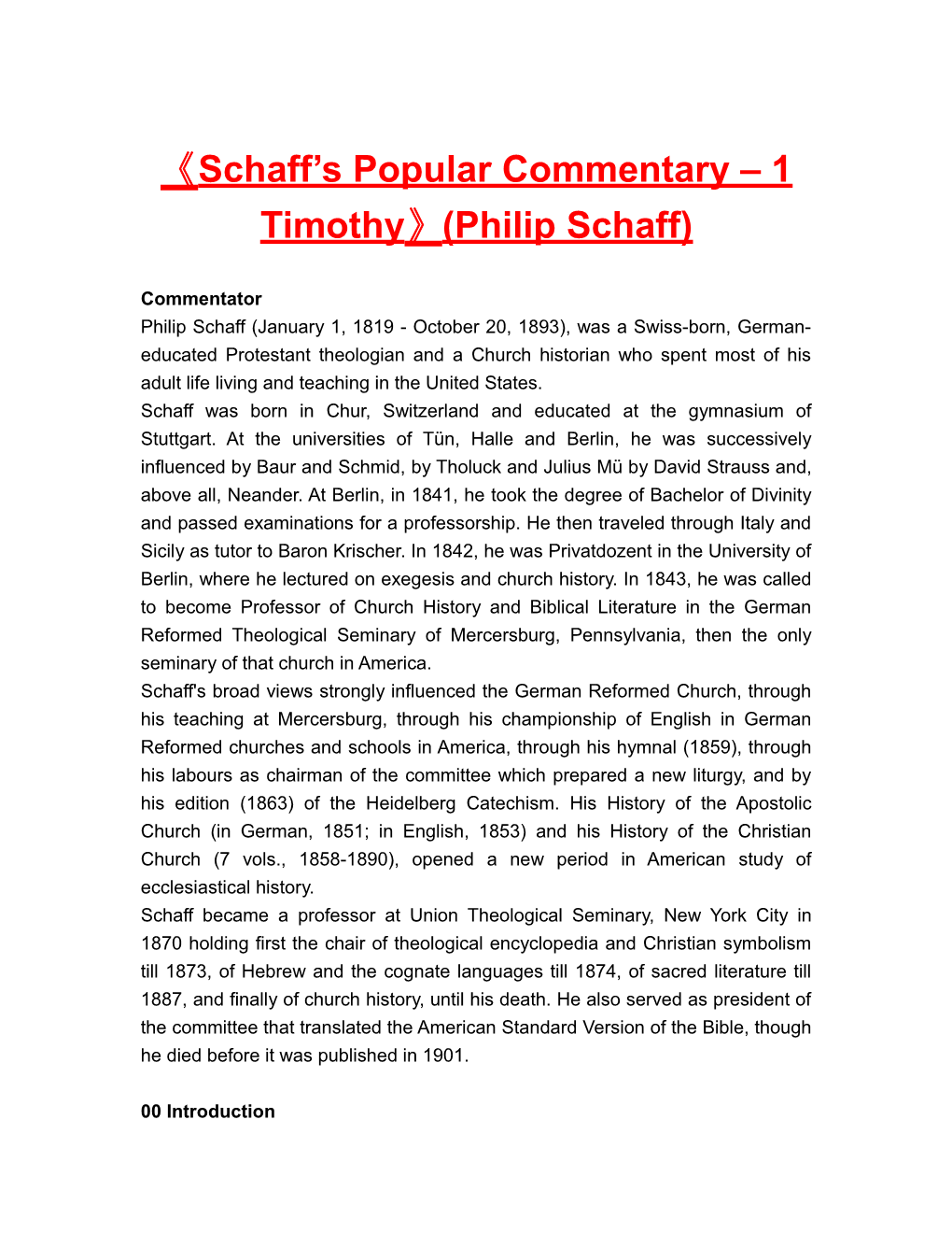 Schaff S Popular Commentary 1 Timothy (Philip Schaff)