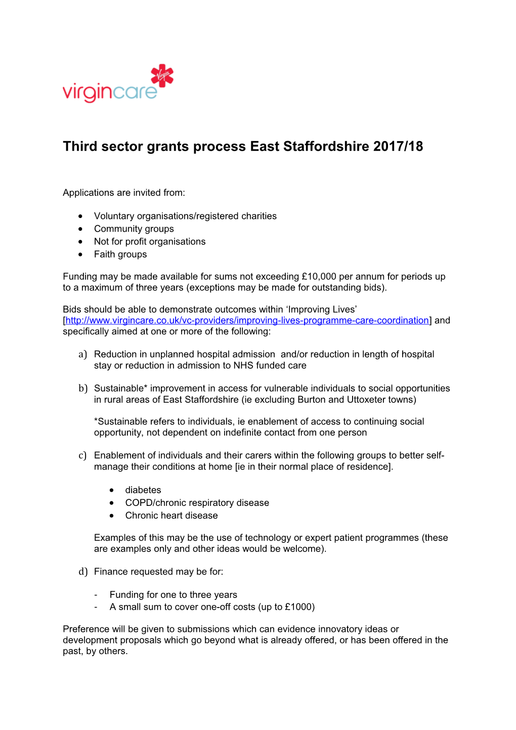 Third Sector Grants Process East Staffordshire 2017/18