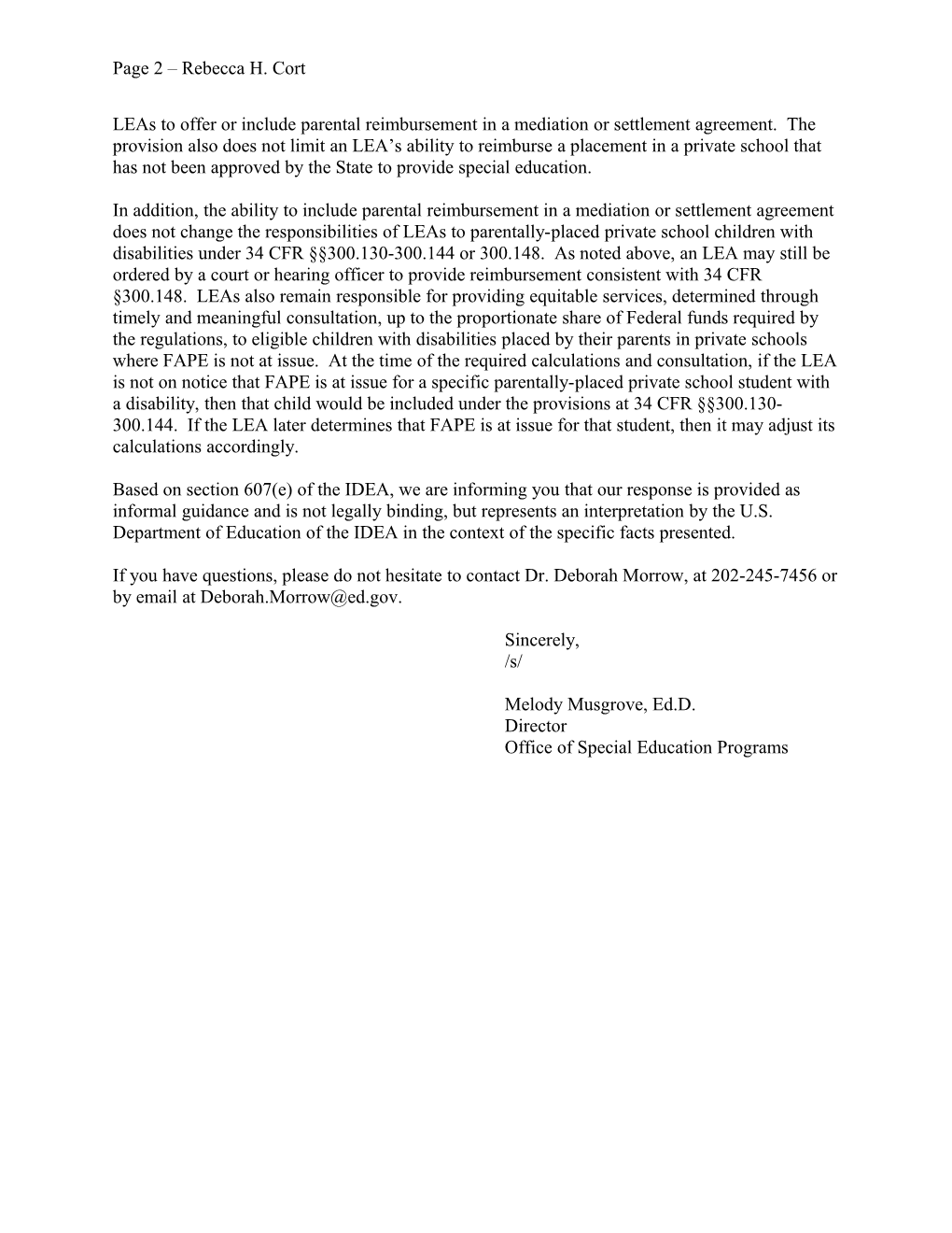 Cort Letter Dated 01/05/11 Re: Tuition (Ms Word)