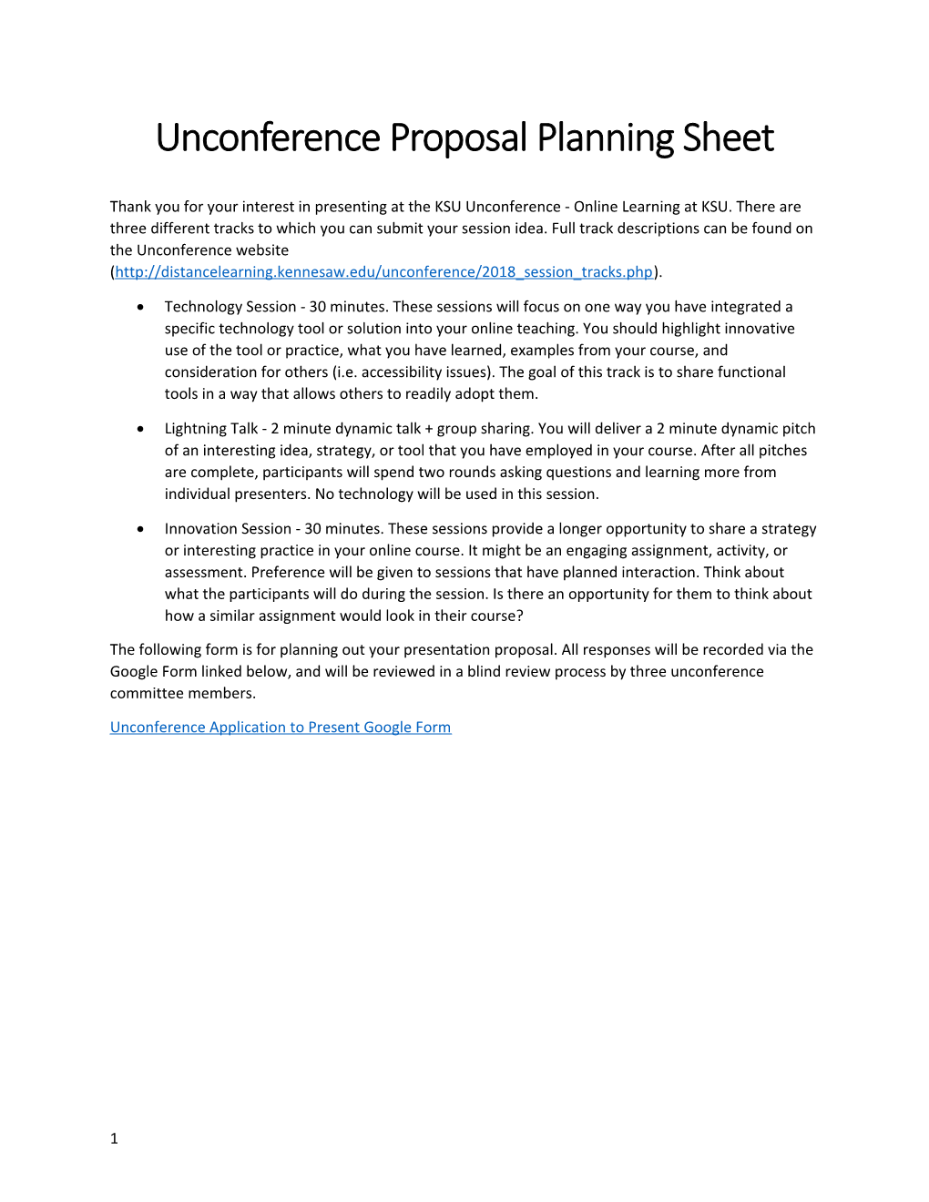Unconference Proposal Planning Sheet