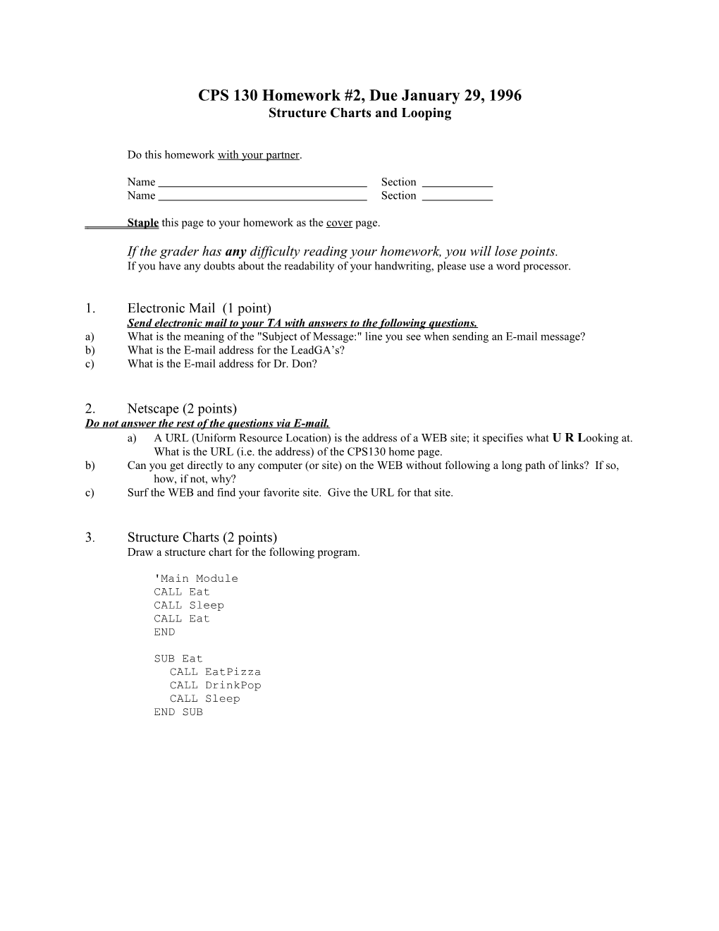 CPS 130 Homework #2, Due January 29, 1996