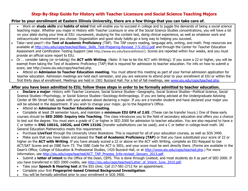 Step-By-Step Guide for History with Teacher Licensure and Social Science Teaching Majors