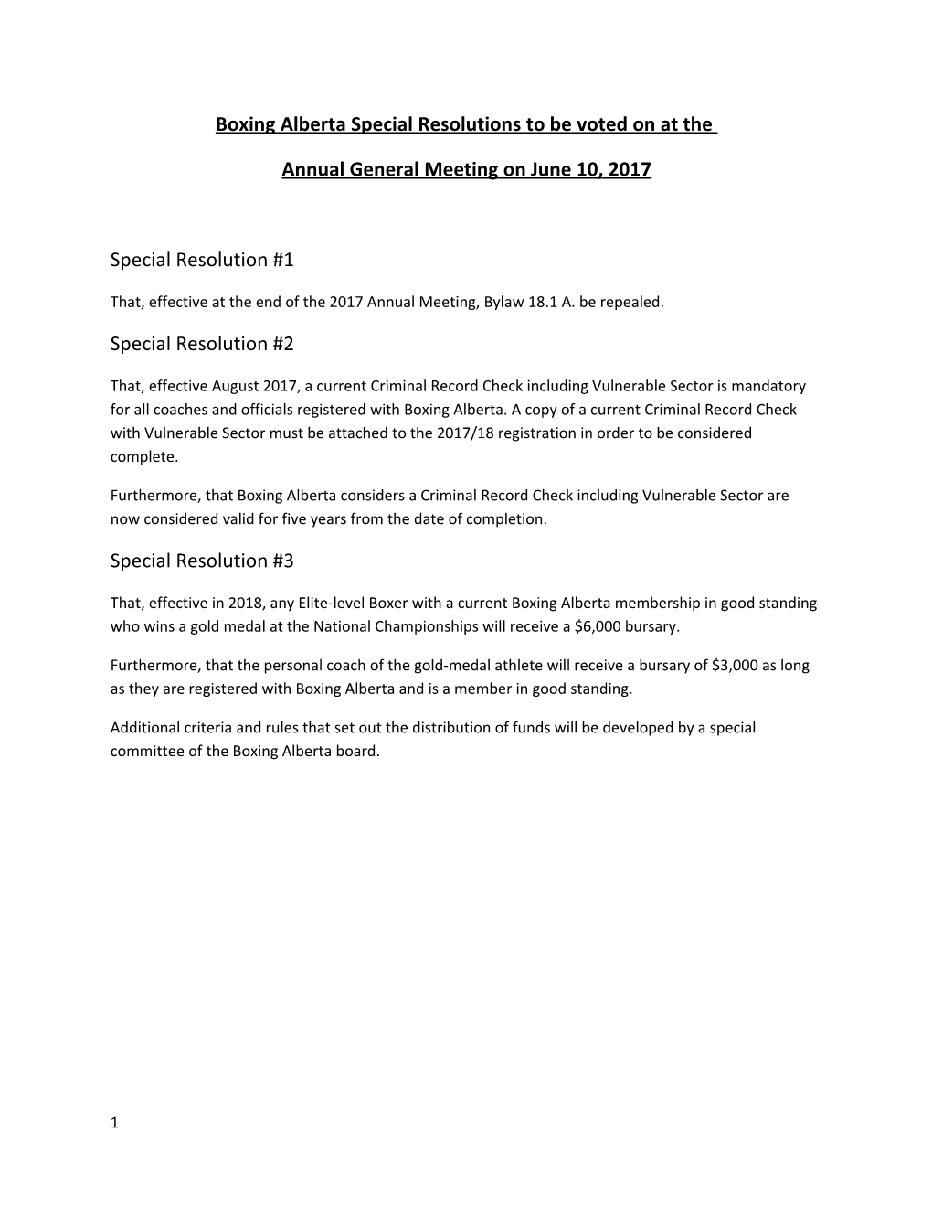 Boxing Alberta Special Resolutions to Be Voted on at The