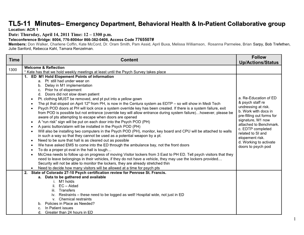 TL5-11 Minutes Emergency Department, Behavioral Health & In-Patient Collaborative Group