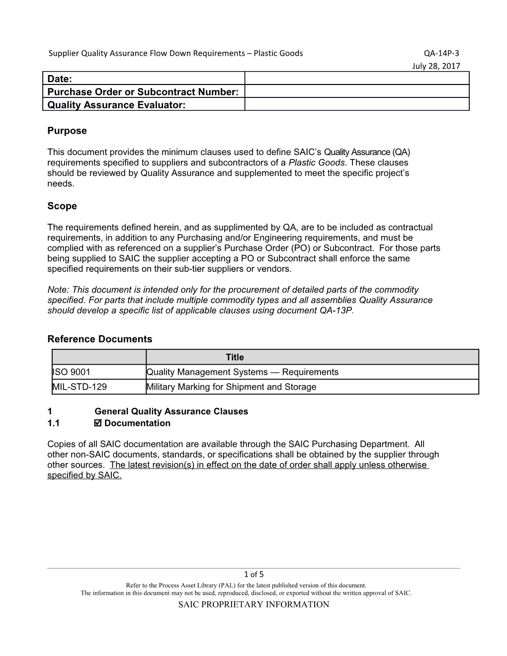 Plastic Goods Supplier Quality Requirements