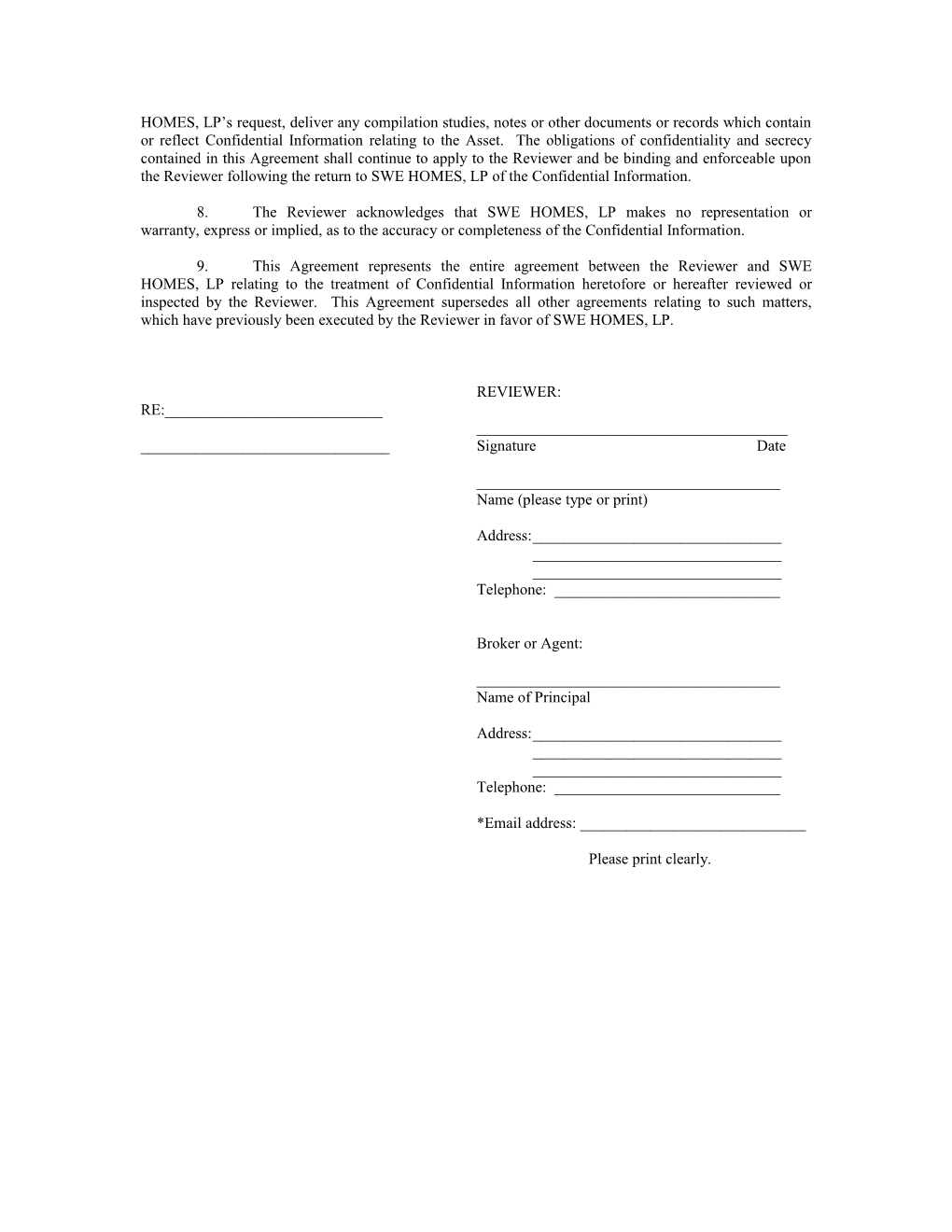 Confidentiality Agreement for Review of Asset