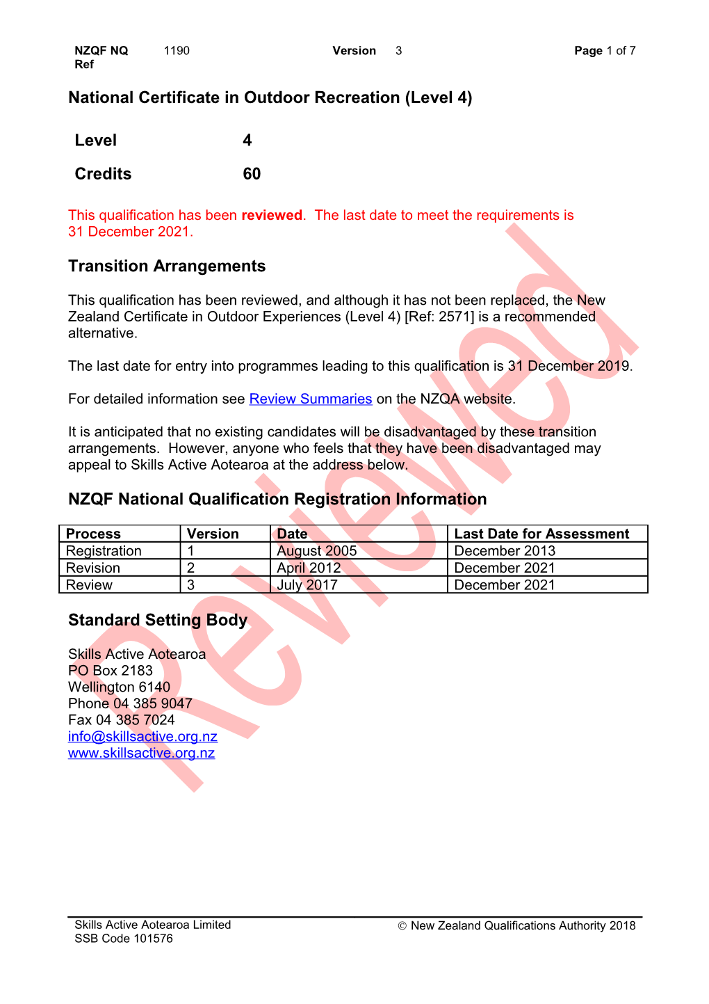 1190 National Certificate in Outdoor Recreation (Level 4)