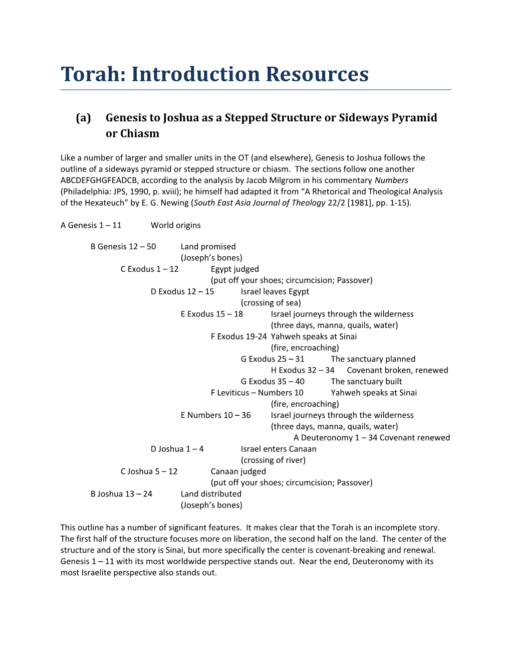 (A)Genesis to Joshua As a Stepped Structure Or Sideways Pyramid Or Chiasm