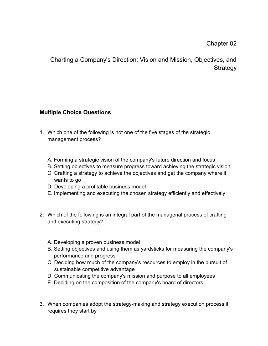 Charting a Company's Direction: Vision and Mission, Objectives, and Strategy