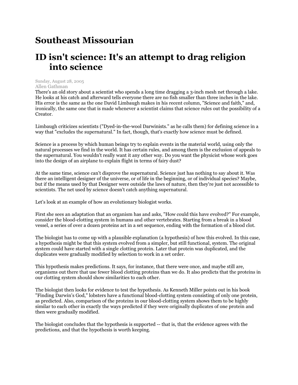 ID Isn't Science: It's an Attempt to Drag Religion Into Science