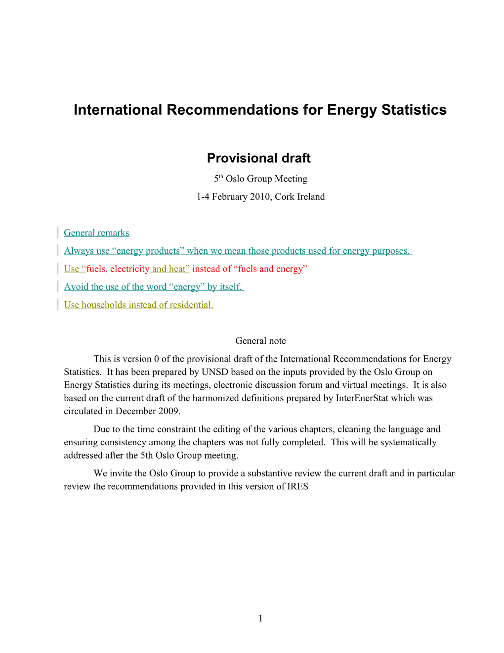 International Recommendations for Energy Statistics