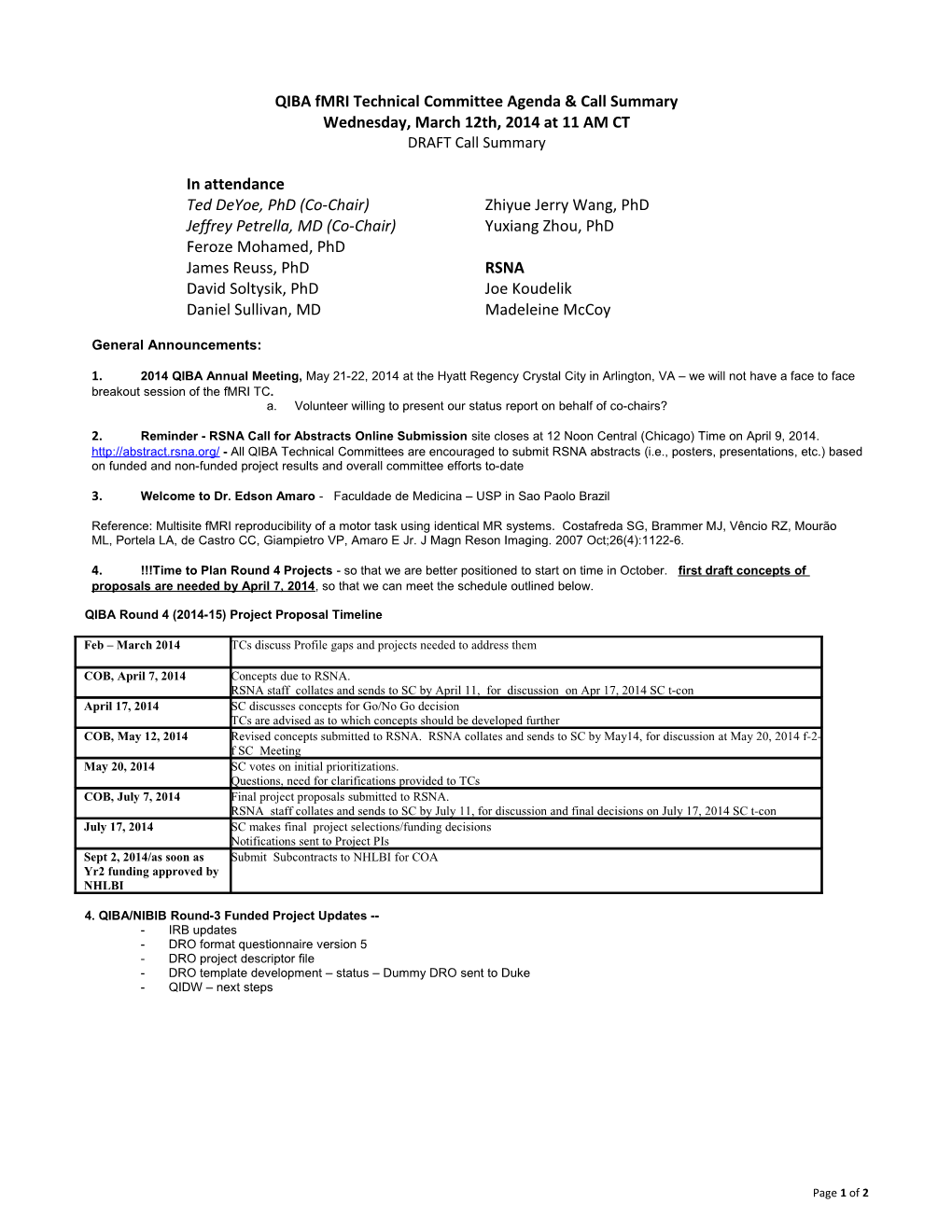 QIBA Fmri Reproducibility Work Group Update