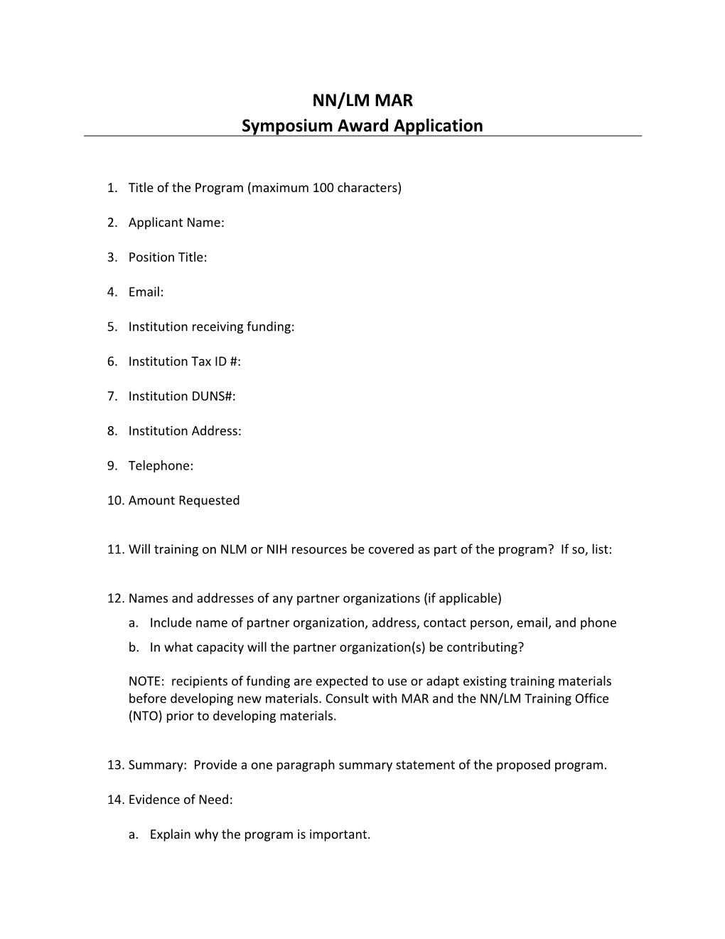 Symposiumaward Application