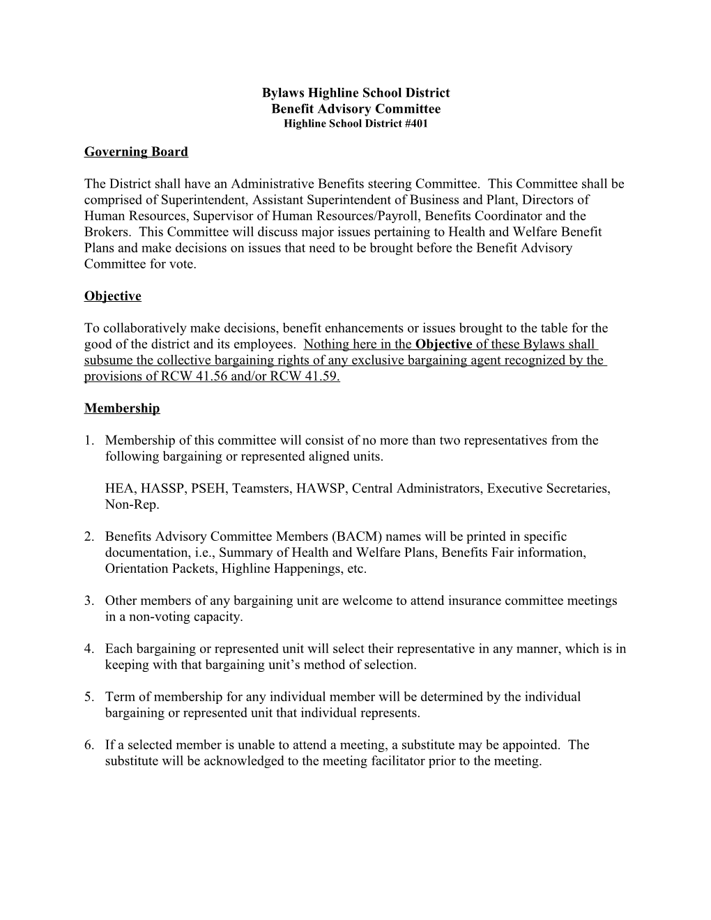 Bylaws Highline School District