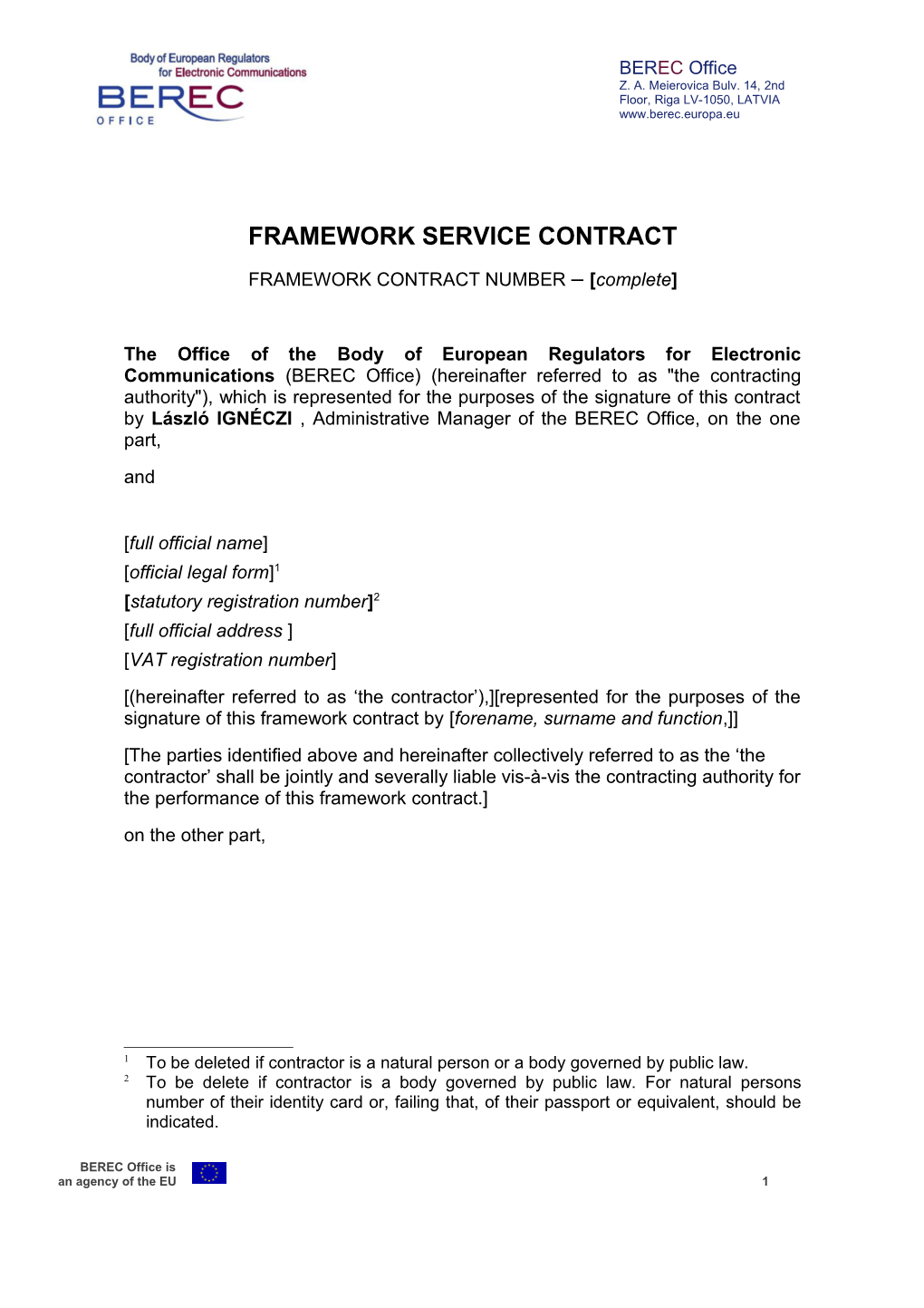 Multiple Framework Contract in Cascade for the Provision of Professional Event Organisation