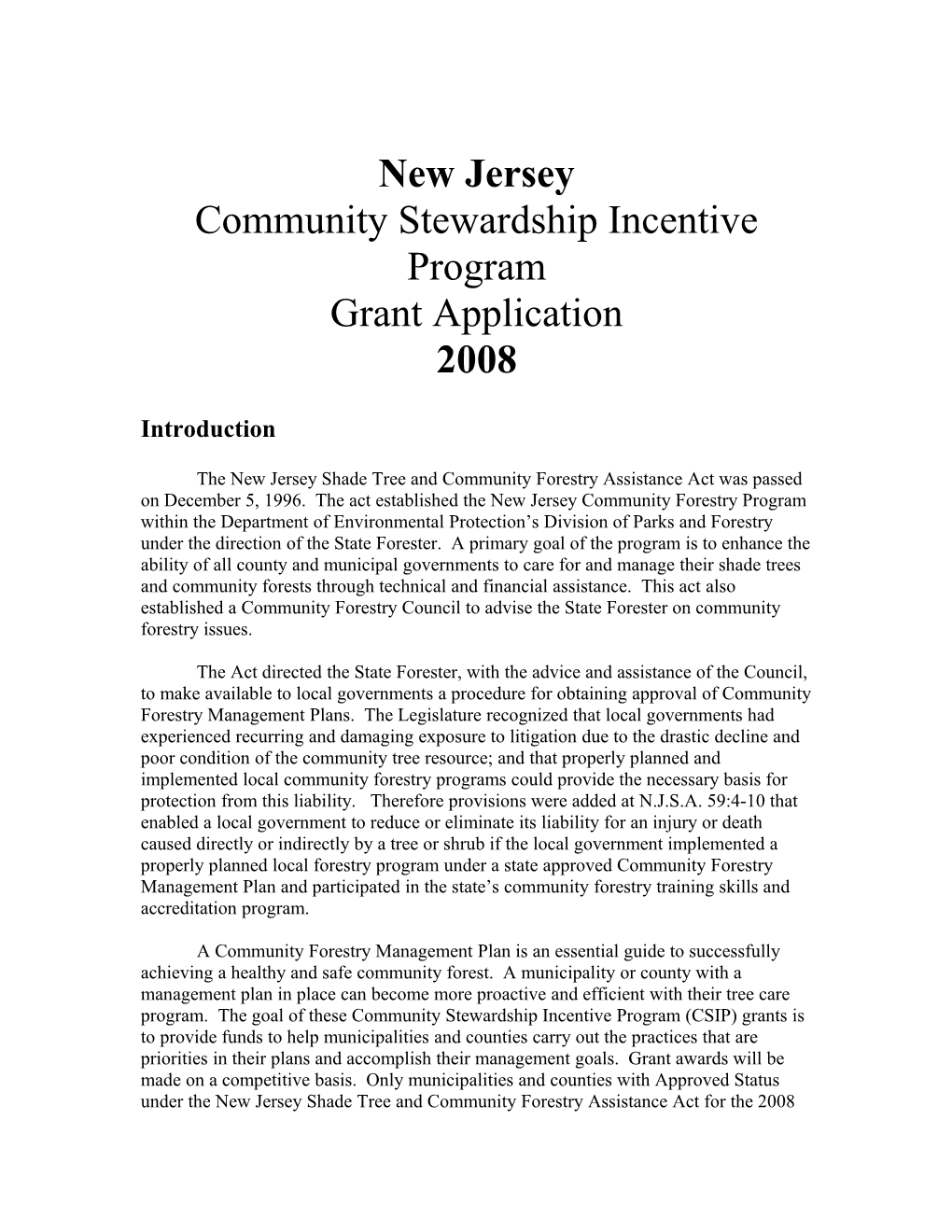Community Stewardship Incentive Program