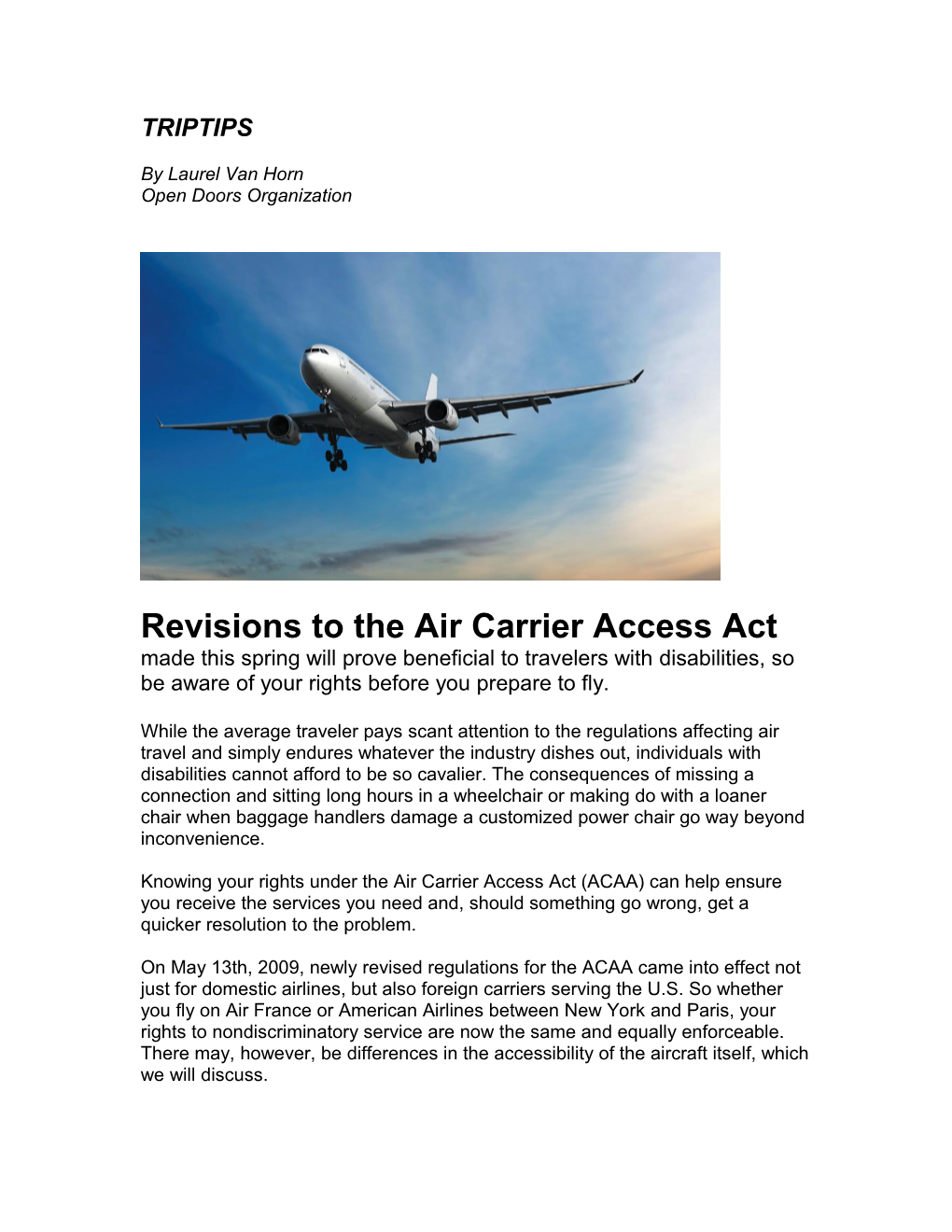 Revisions to the Air Carrier Access Act
