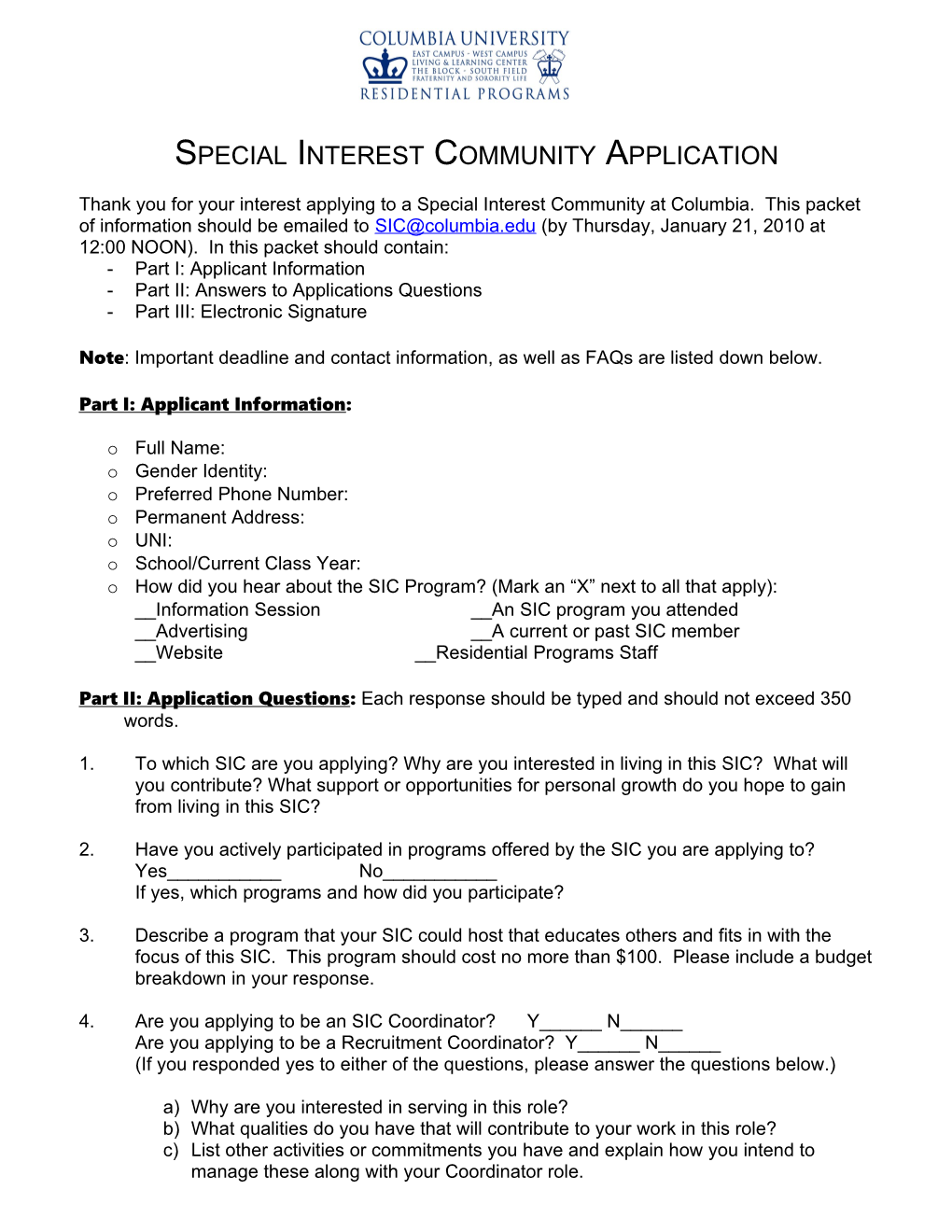 Special Interest Community Application