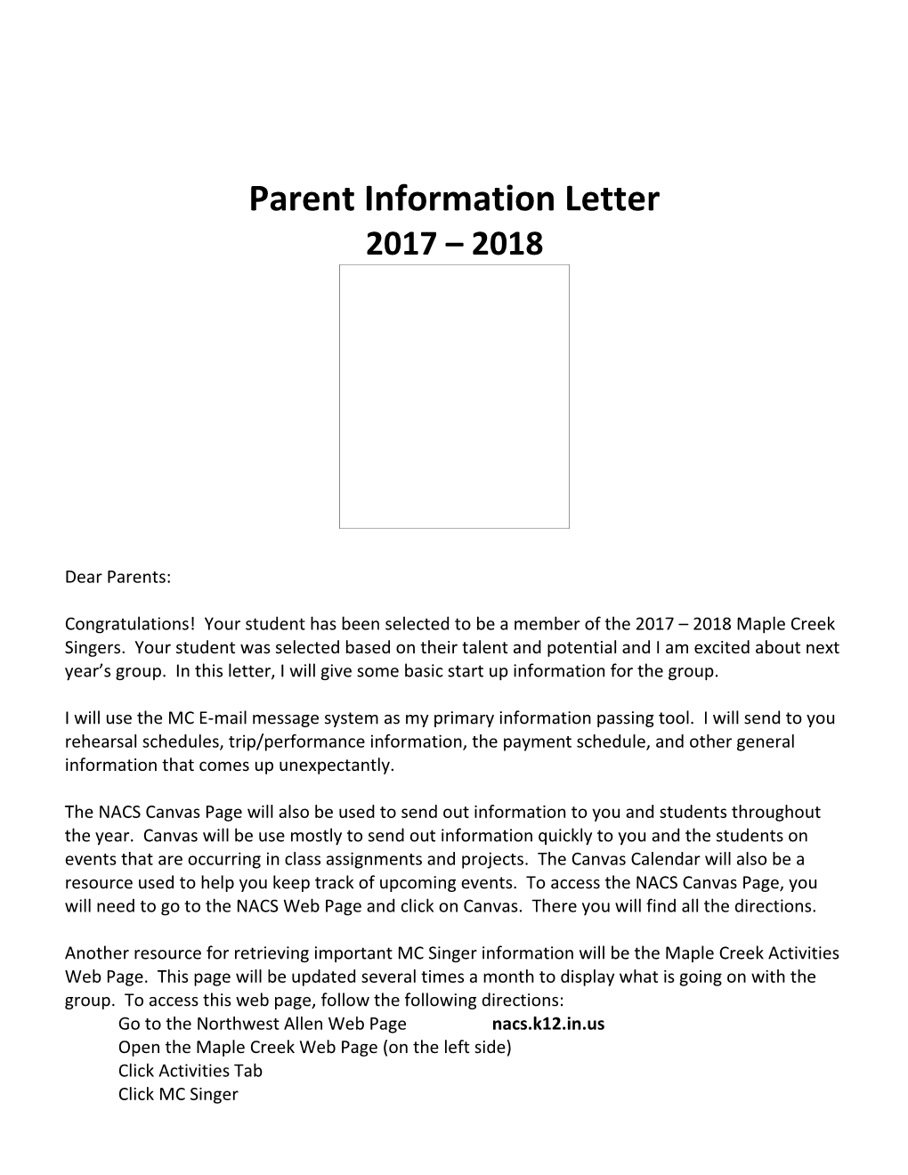 Parent Information Letter