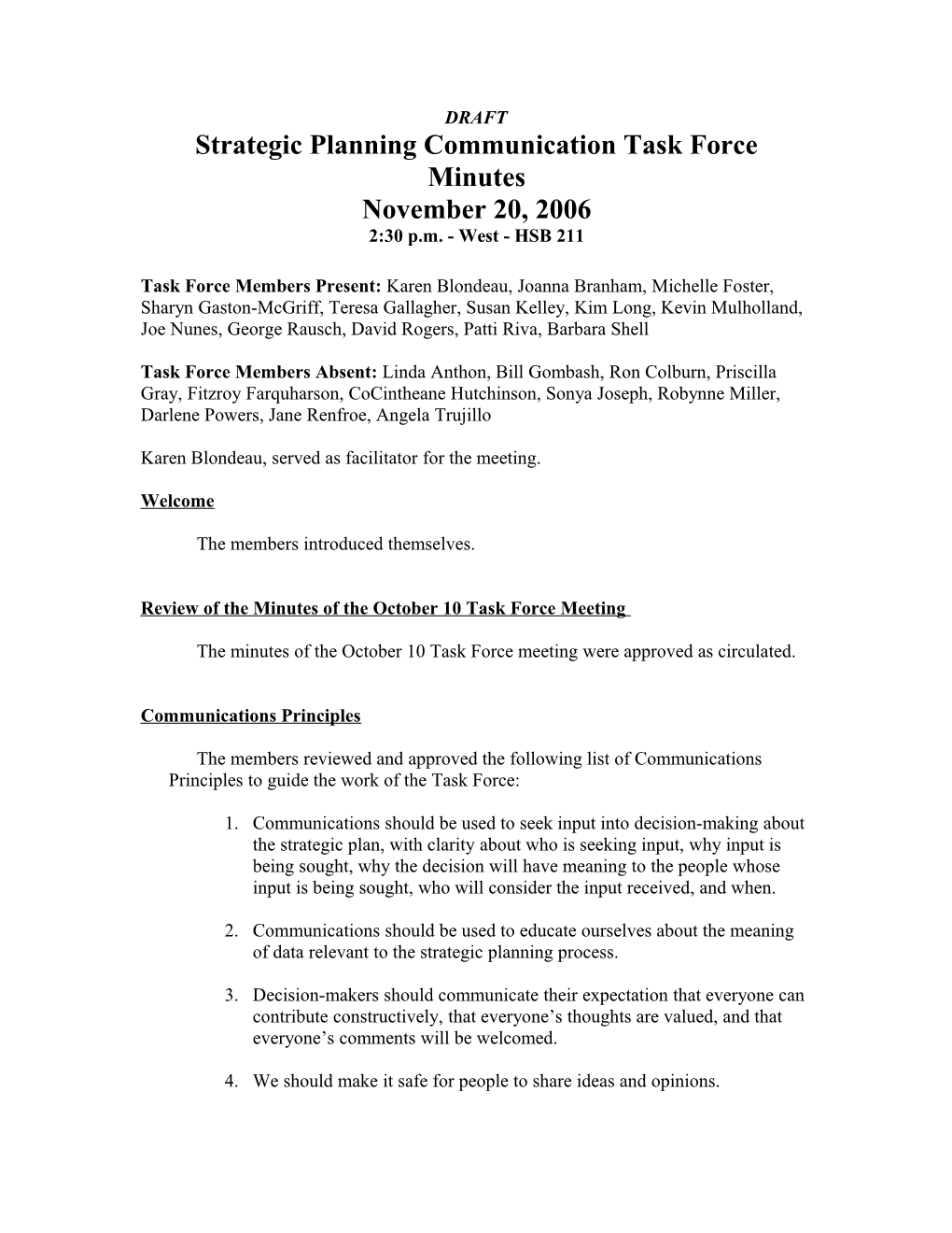 Strategic Planning Communication Task Force