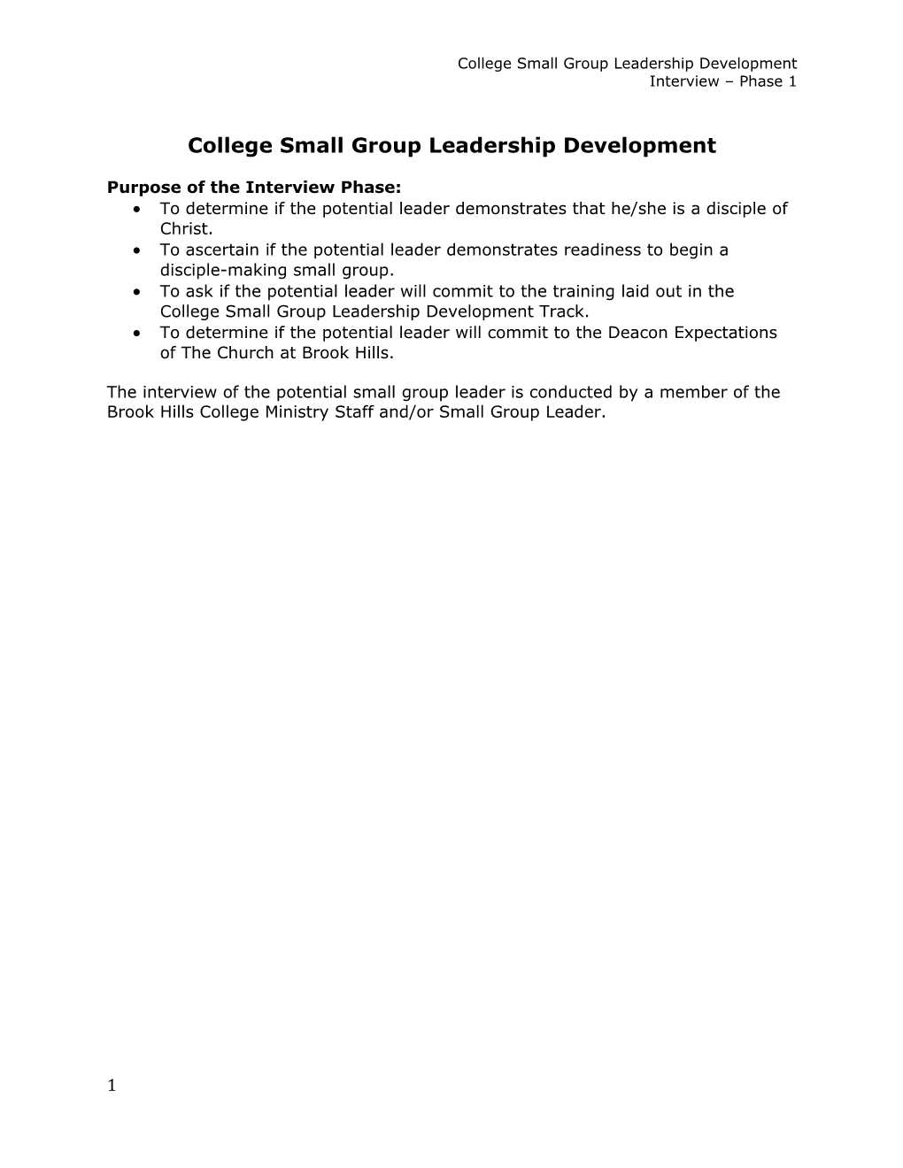 College Small Group Leadership Development