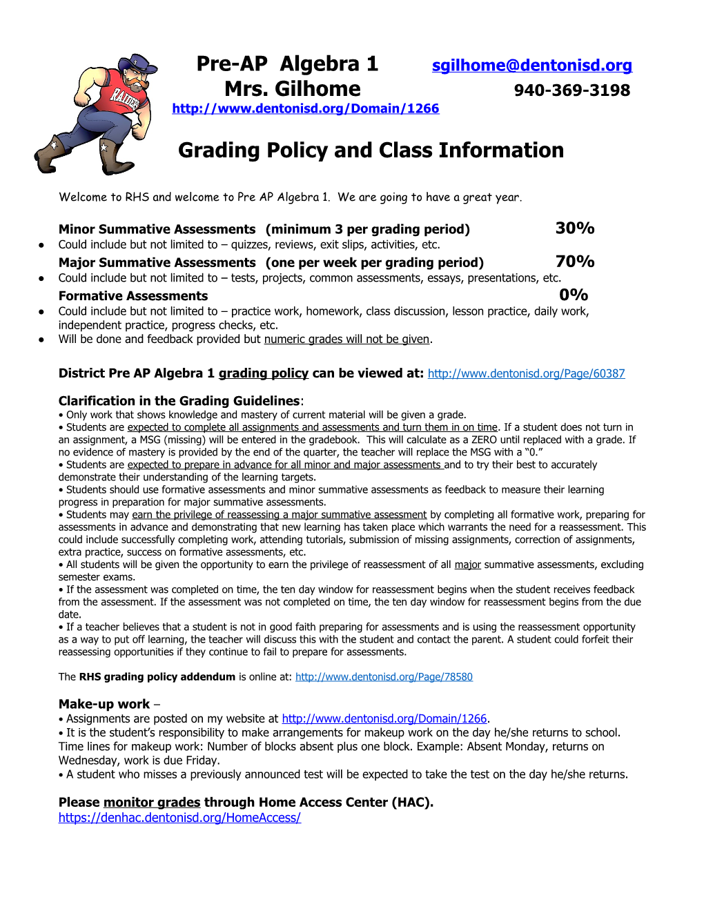 Grading Policy and Class Information