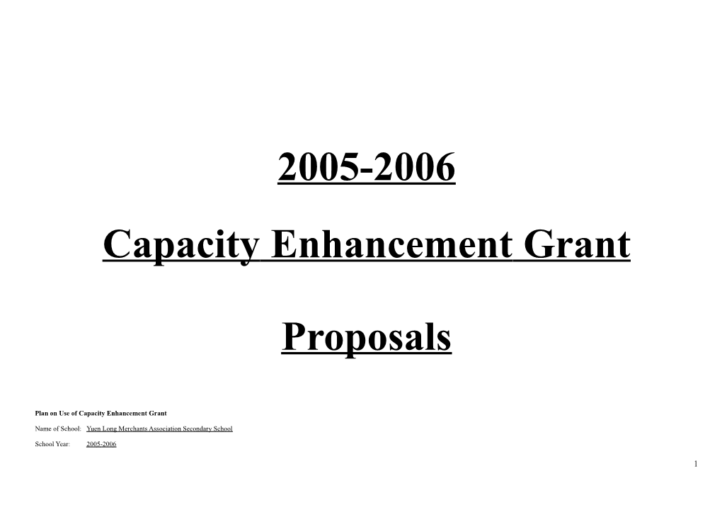 Plan on Use of Capacity Enhancement Grant