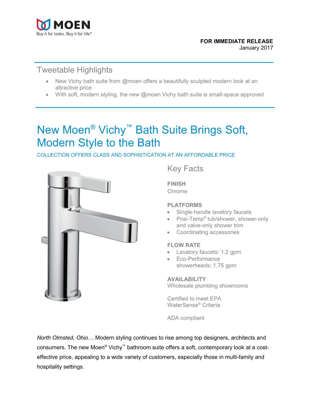 New Moen Vichy Bath Suite Brings Soft, Modern Style to the Bath