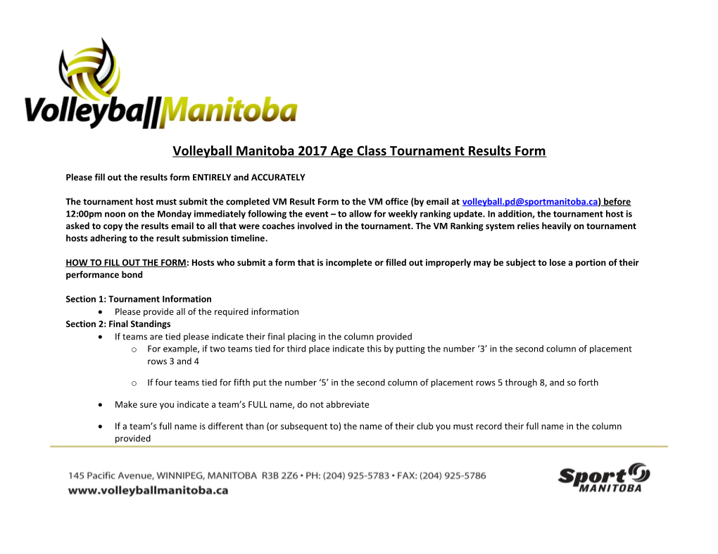 Volleyball Manitoba 2017Age Class Tournament Results Form