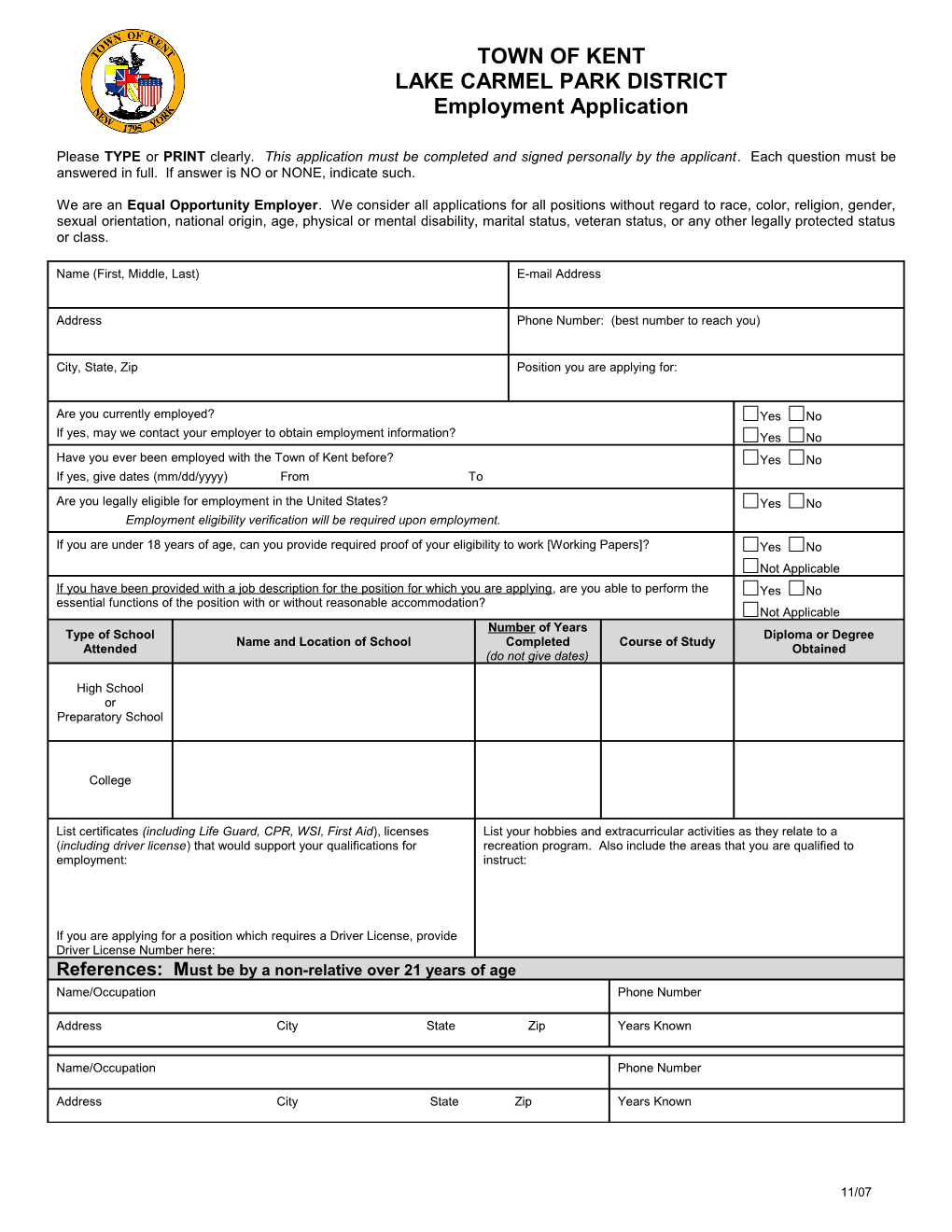 Please TYPE Or PRINT Clearly. This Application Must Be Completed and Signed Personally