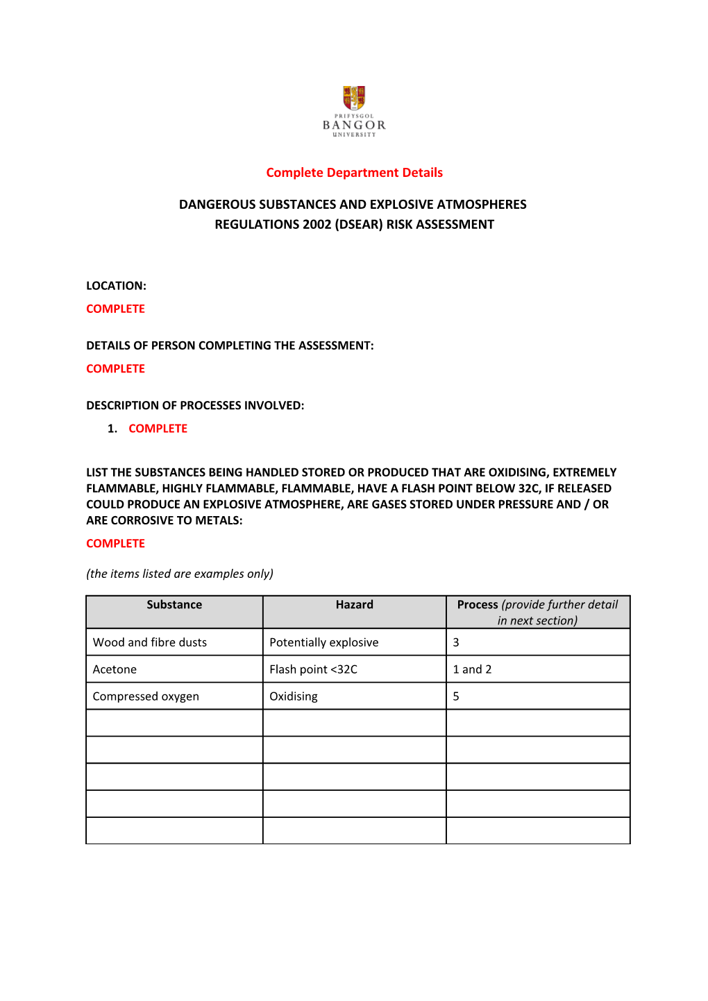 Details of Person Completing the Assessment