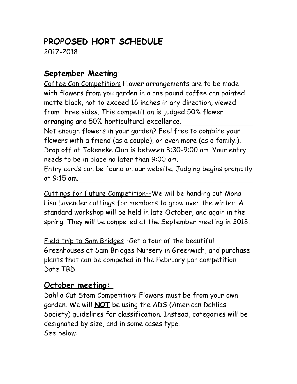 Proposed Hort Schedule