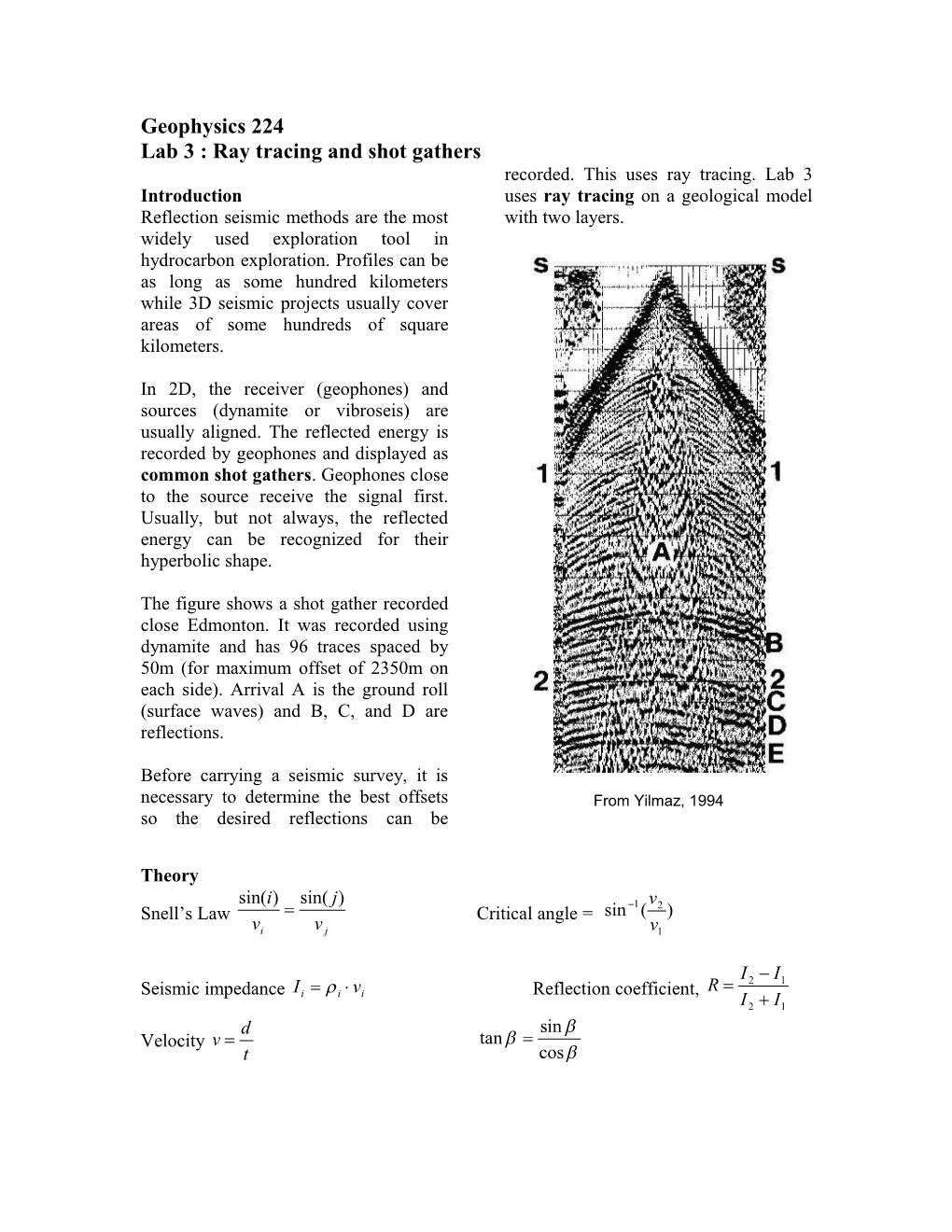 Lab 3 : Ray Tracing and Shot Gathers