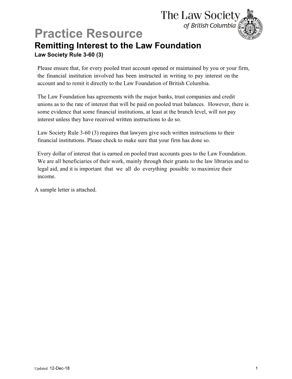 Practice Resource: Remitting Interest to the Law Foundation