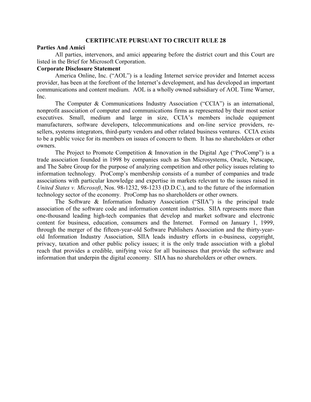 Certificate Pursuant to Circuit Rule 28