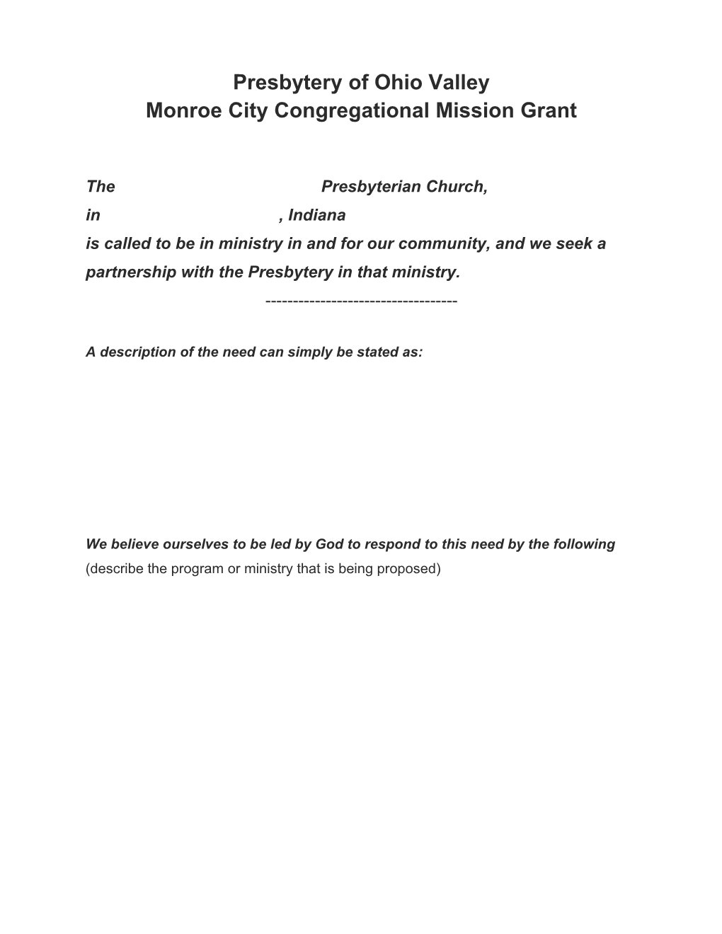 Monroe City Congregational Mission Grant