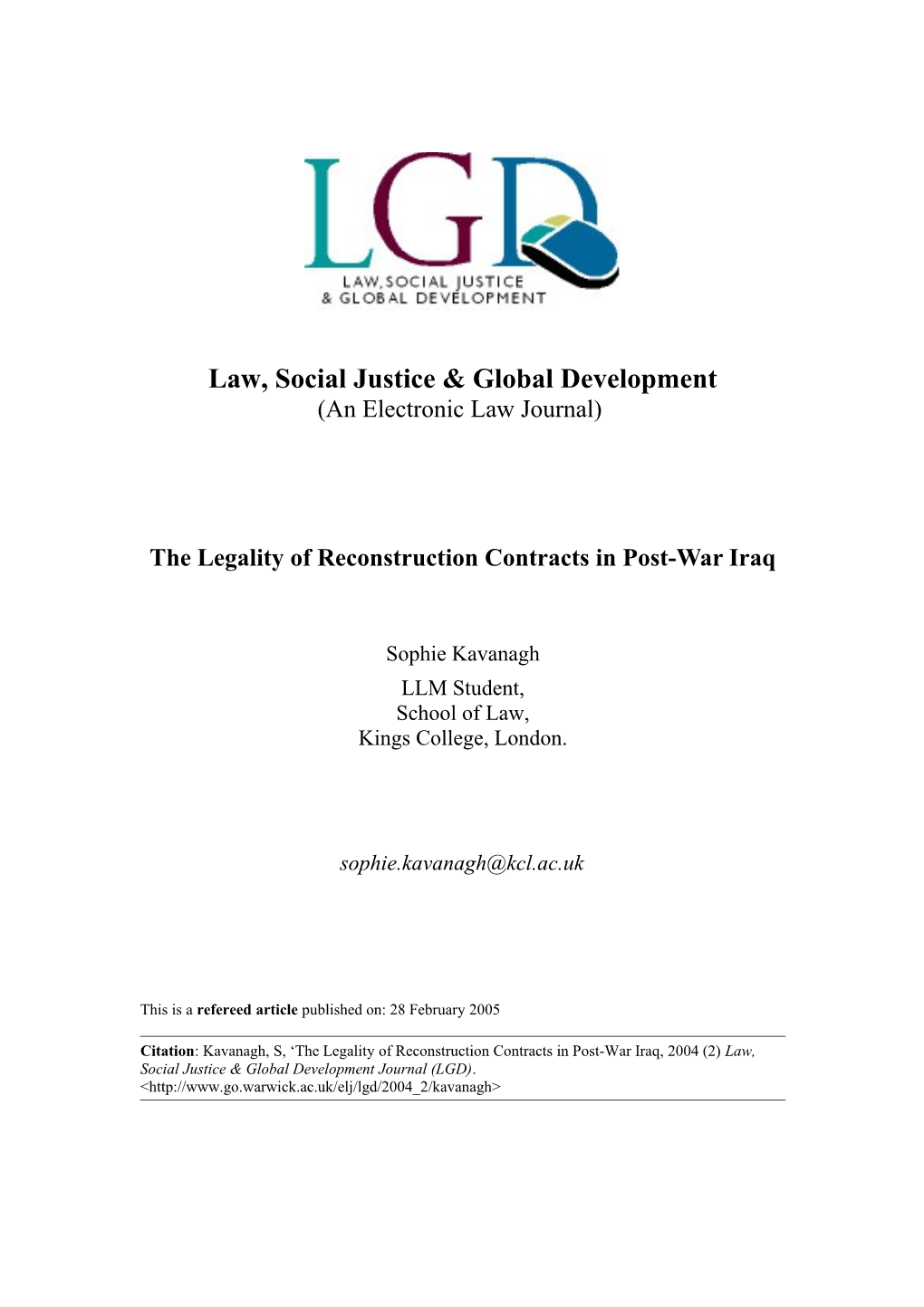 The Legality of Reconstruction Contracts in Post-War Iraq