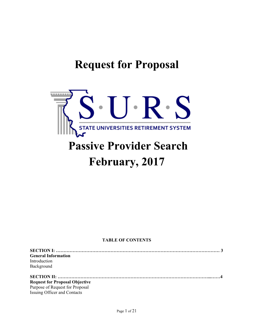 Request for Proposal Objective