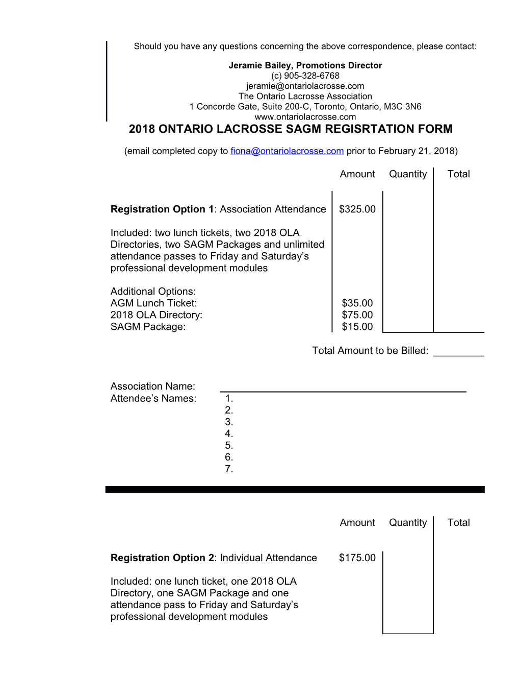 2018 Ontario Lacrosse Sagm Regisrtation Form