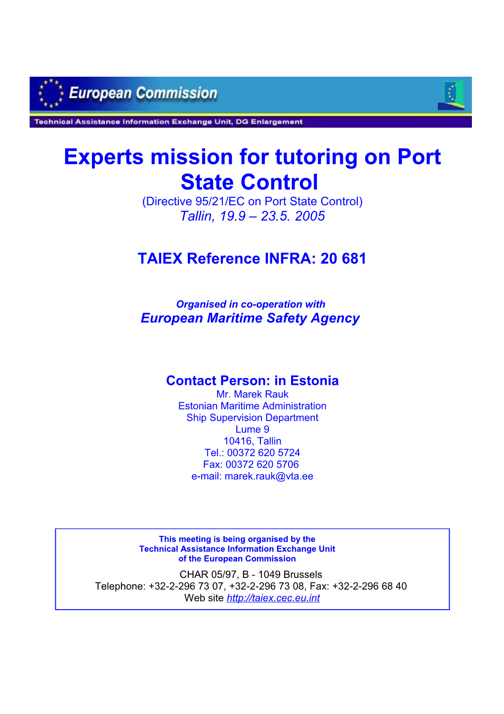 Experts Mission for Tutoring on Port State Control