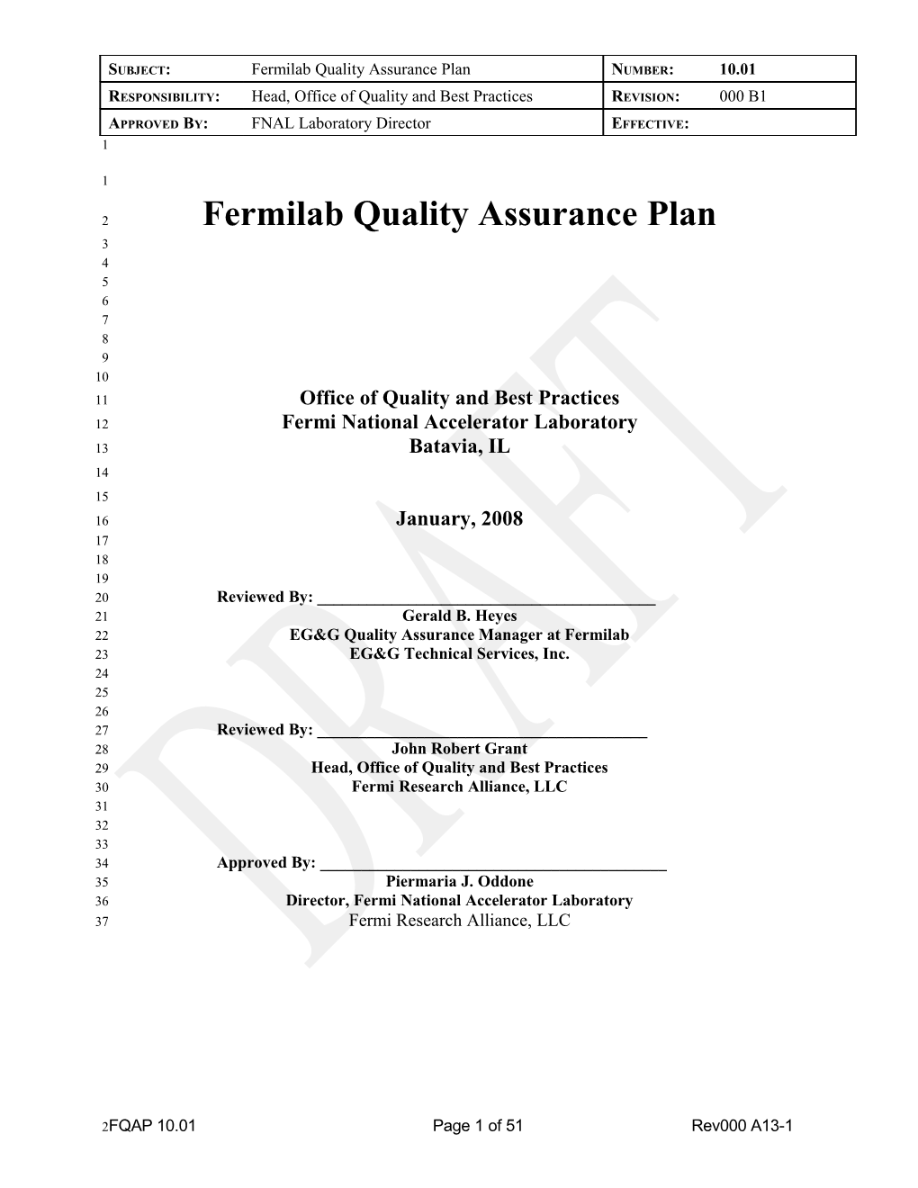 Fermilab Quality Assurance Plan