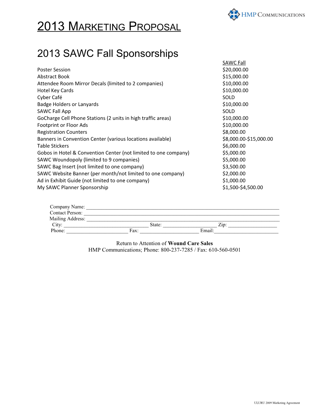 2013 SAWC Fall Sponsorships