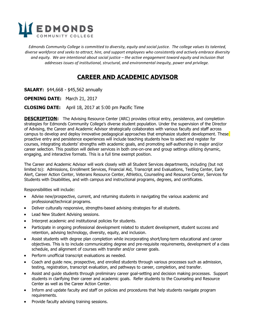 Career and Academic Advisor