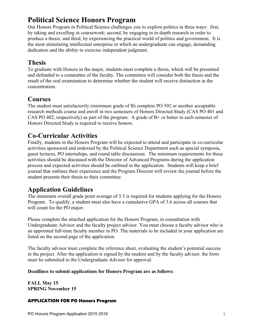 Political Science Honors Program Guidelines