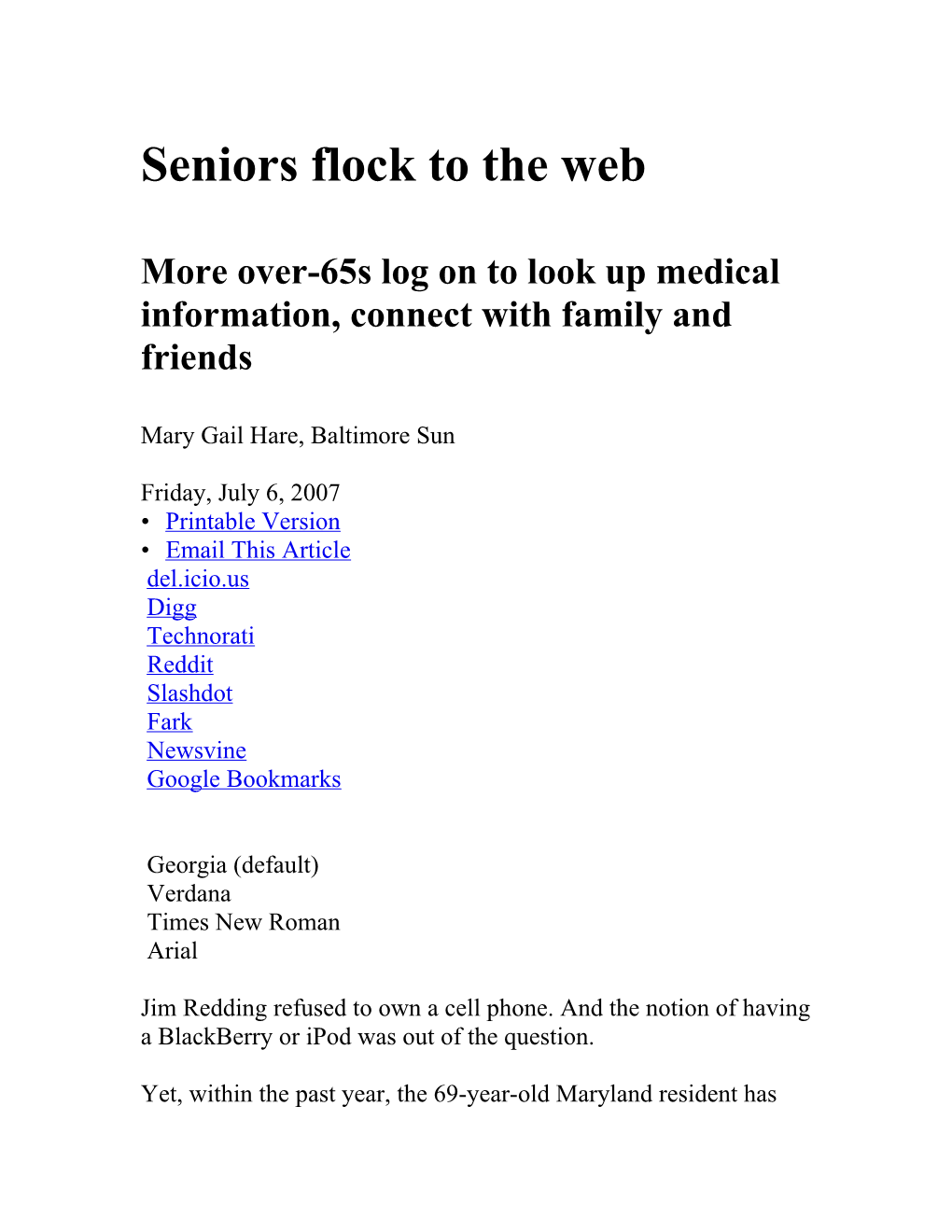 Seniors Flock to the Web